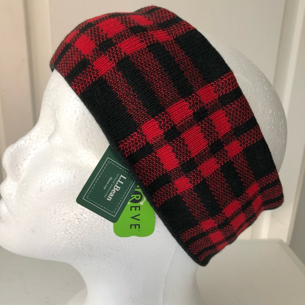 LLBean Red Buffalo Plaid Reversible Logo Winter Knit Earband
